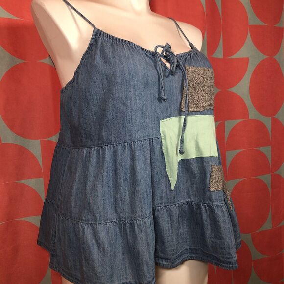 OOAK Upcycled Old Navy Denim Cami Tank Adjustable Straps Handmade Large Texts - Picture 4 of 9